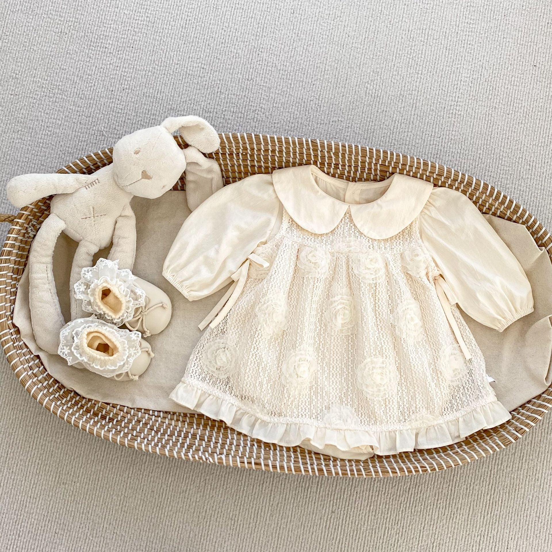 Arrival Autumn Baby Girls Long Sleeves Simple Top and Floral Pattern Dress – Detachable Clothing Set-1