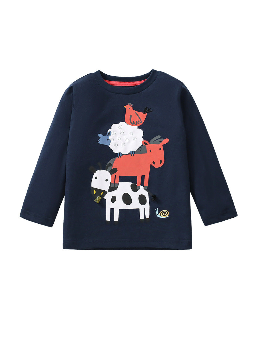 Arrival Autumn Kids’ Animals Cartoon Pattern Print Long Sleeves T-Shirt In European And American Style-0