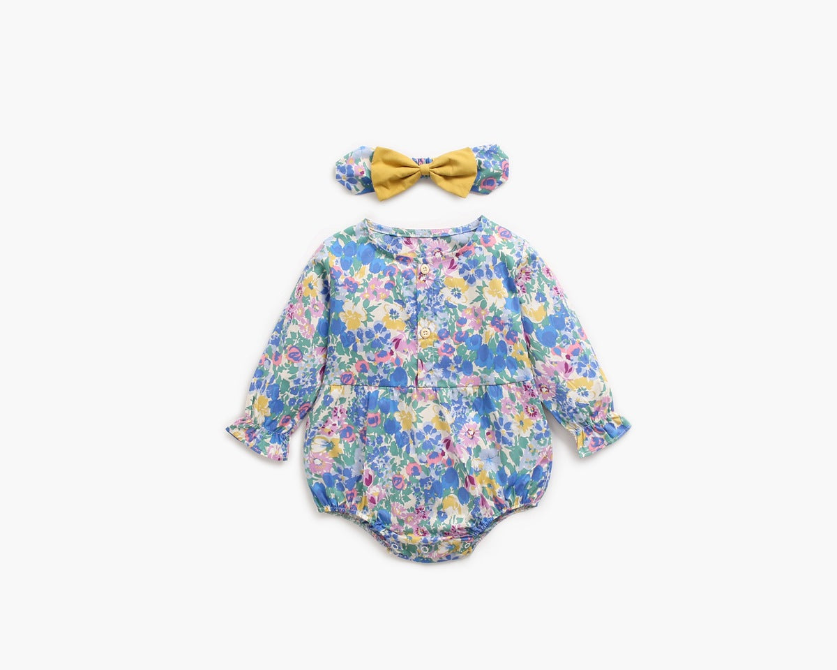 Baby Girl 1pcs Flower Pattern Long Sleeved Fashion Hot Selling Bodysuit Onesies & Headband-5