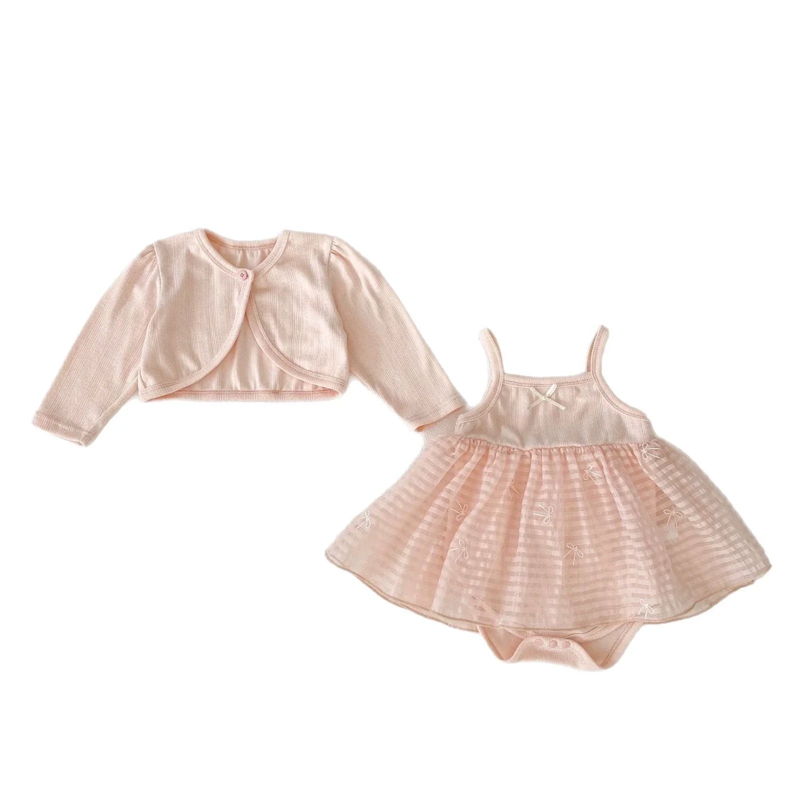 Arrival Summer Girls Short Sleeves Solid Color Top Little Coat and Embroidered Tulle Sleeveless Onesies Dress Set Clothing Set-2
