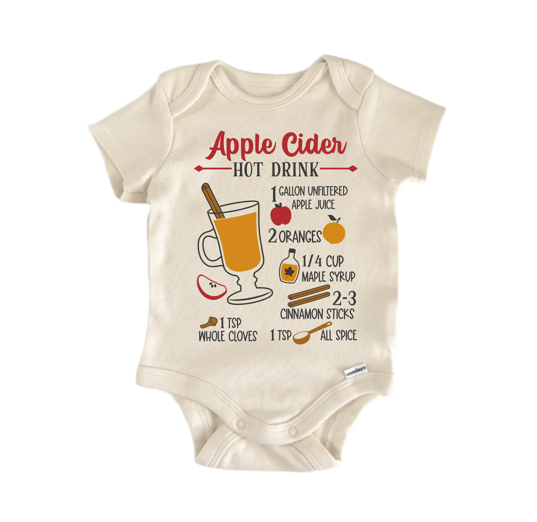 Apple Cider Hot Drink Recipe Fall October- Baby Boy Girl Clothes  Bodysuit Funny Cute-0