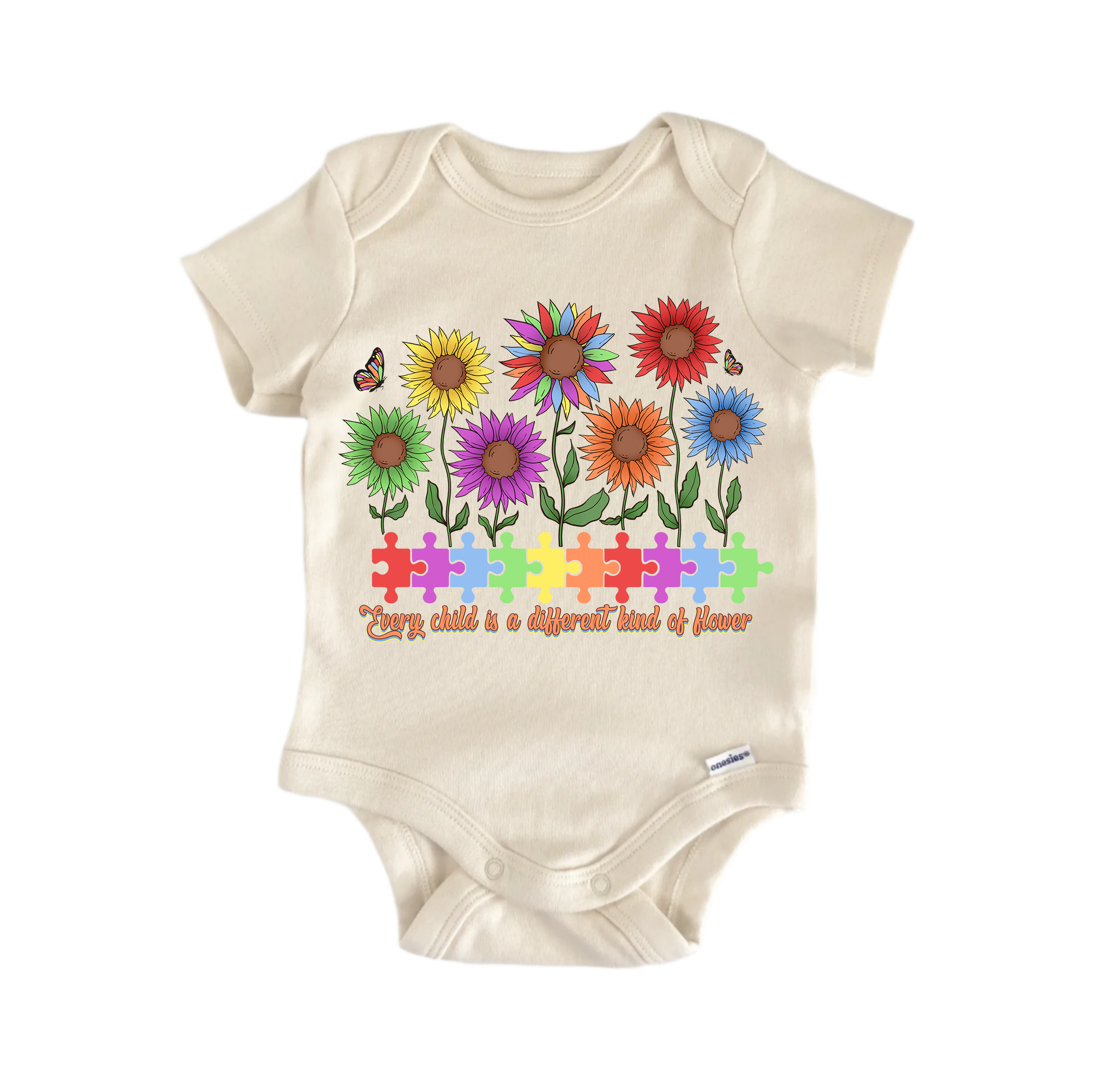 Autism Awareness Different Flower -  Baby Boy Girl Clothes  Bodysuit Funny Cute-0