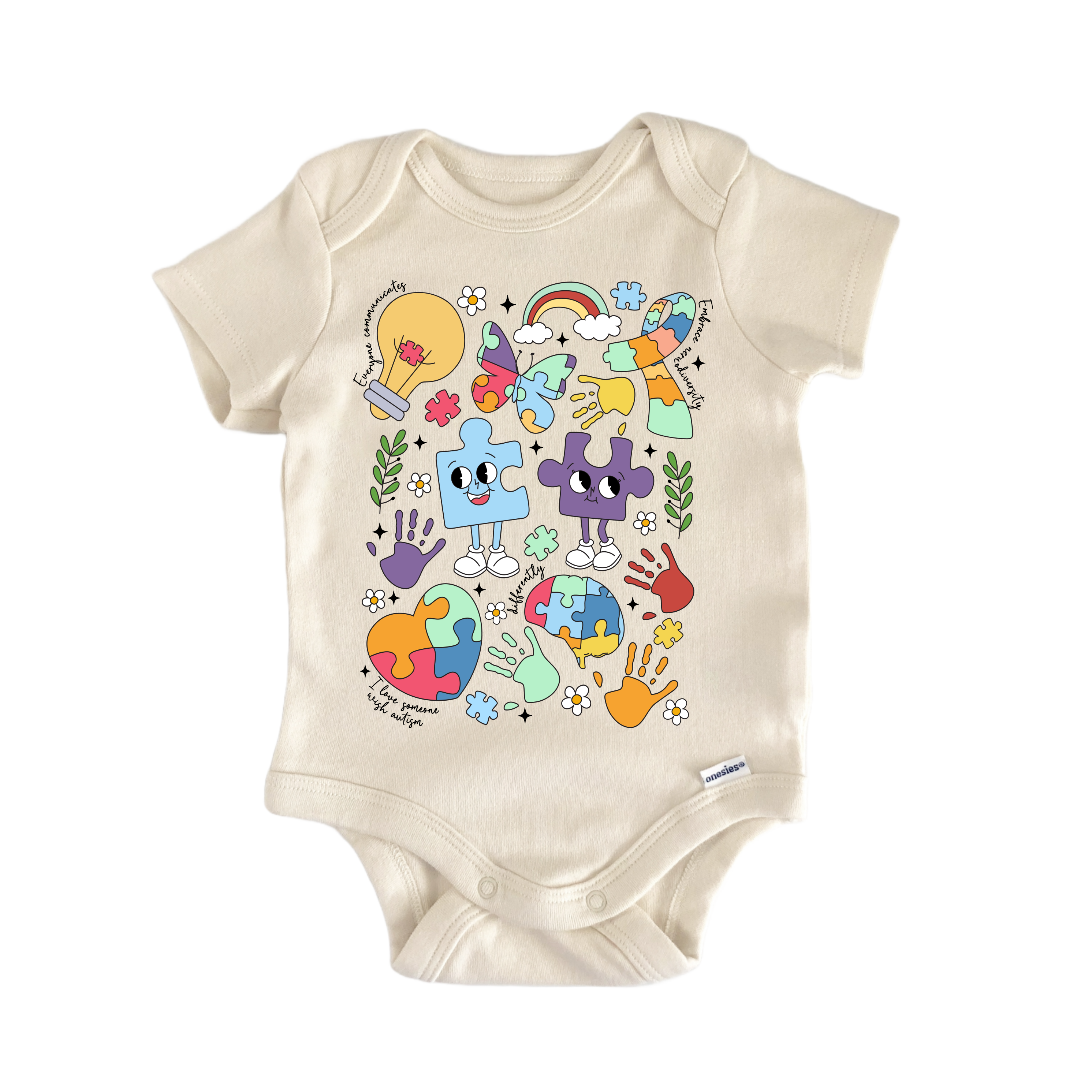 Autism Awareness Puzzle Hippie - Baby Bodysuit-0