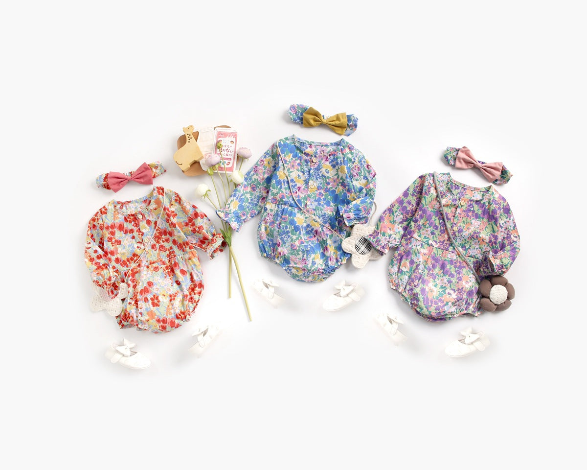Baby Girl 1pcs Flower Pattern Long Sleeved Fashion Hot Selling Bodysuit Onesies & Headband-0