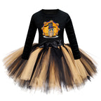 Arrival Girls’ Halloween Costume: Long Sleeves Cartoon Print Witches Cosplay Party Tulle Patchwork Dress-1