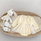 Arrival Summer Girls Short Sleeves Solid Color Top Little Coat and Embroidered Tulle Sleeveless Onesies Dress Set Clothing Set-1
