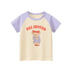 Angry Bear Printing Girls’ Patchwork T-Shirt For Summer-1