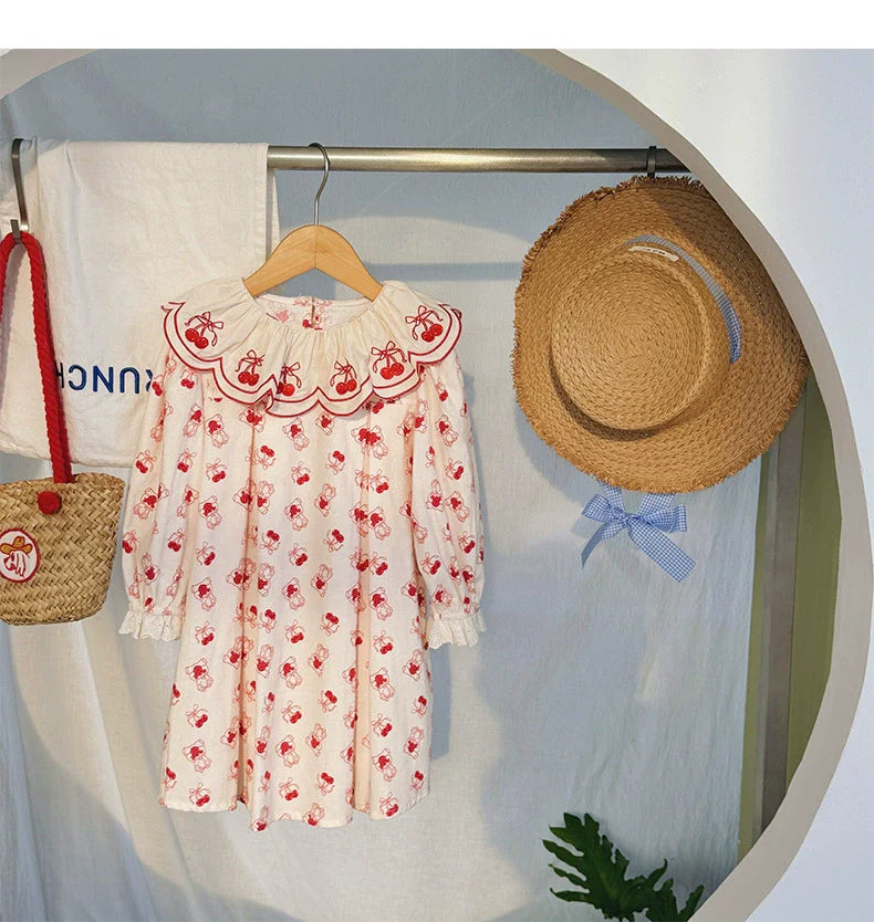 Arrival Autumn Girls Fruits and Cartoon Pattern Long Sleeves Dress-0
