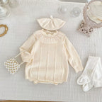Autumn Arrival Baby Girls Knitted Long Sleeves Striped Jacquard Pattern Onesies-1