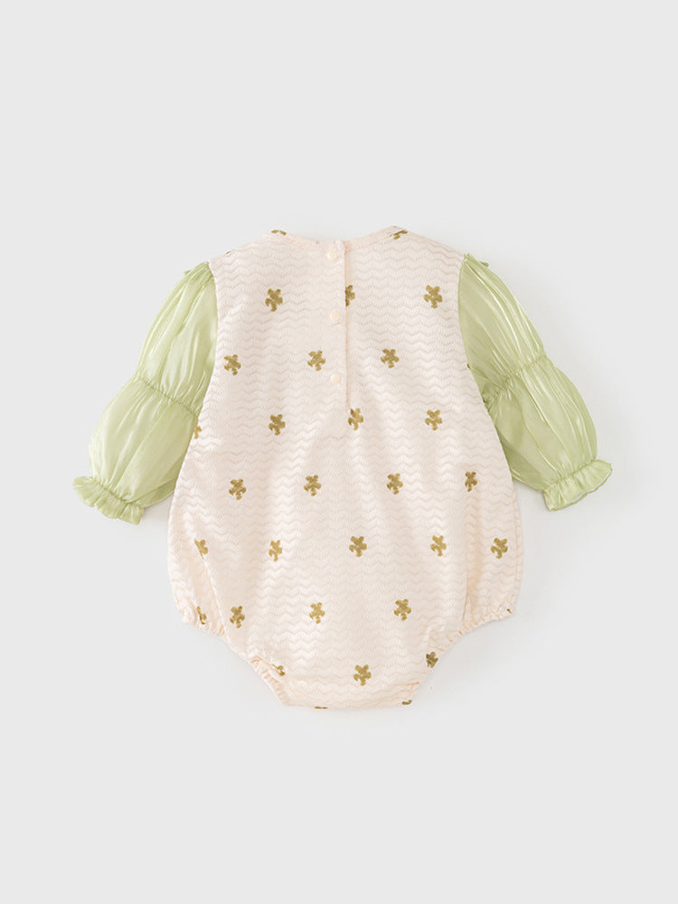 Autumn Arrival Baby Girls Flowers Pattern Long Sleeves Lace Patchwork Onesies with Hat-1