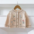 Arrival Baby Girls Comfortable Flowers Embroidery Pattern Knitted Long Sleeves Cardigan-0