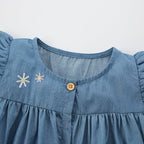 Summer Arrival Cartoon Animals and Flower Embroidered Pattern Fly Sleevels Single Breasted Dress for Stylish Girls-1