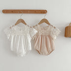 Arrival Summer Baby Kids Girls Embroidery Tulle Patchwork Short Sleeves Onesies-0