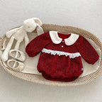 Autumn and Winter Arrival Baby Girls Long Sleeves Peter Pan Collar Christmas Onesies-0