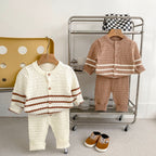 Arrival Autumn Baby Kids Unisex Long Sleeves Striped Knitted Cardigan and Long Trousers – Clothing Set-0