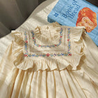 Arrival Autumn Girls Flowers Embroidery Pattern Long Sleeves Ruffle Neck Dress-2