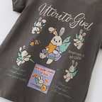 Summer Arrival Girls’ Rabbits Cartoon and Letters Pattern Short Sleeves T-shirt in European and American Style-2