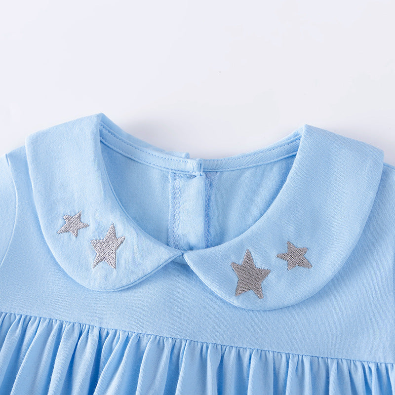 Autumn and Spring Arrival Stars and Animals Cartoon Pattern Long Sleeves Dress for Stylish Girls-1