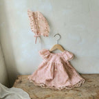 Summer Hot Selling Baby Kids Girls Fly Sleeves Flowers Embroidered Tulle Design Princess Dress with Hat-2
