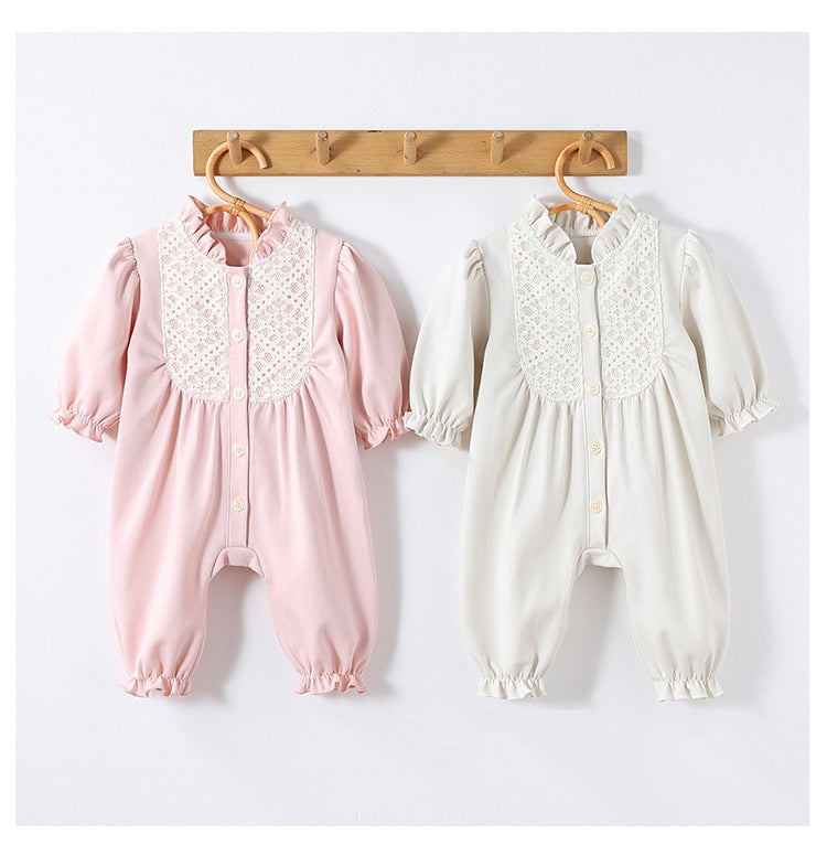 Autumn and Spring Arrival Baby Simple Embroidery Pattern Long Sleeves Rompers-0