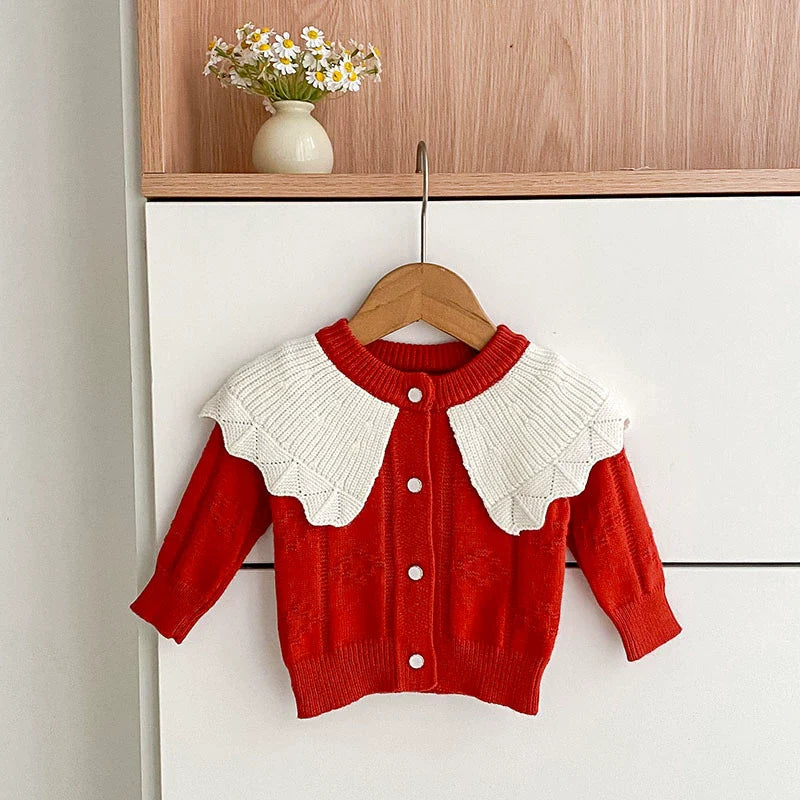 Autumn Arrival Baby Girls Comfortable Color Patchwork Knitted Long Sleeves Cardigan-3
