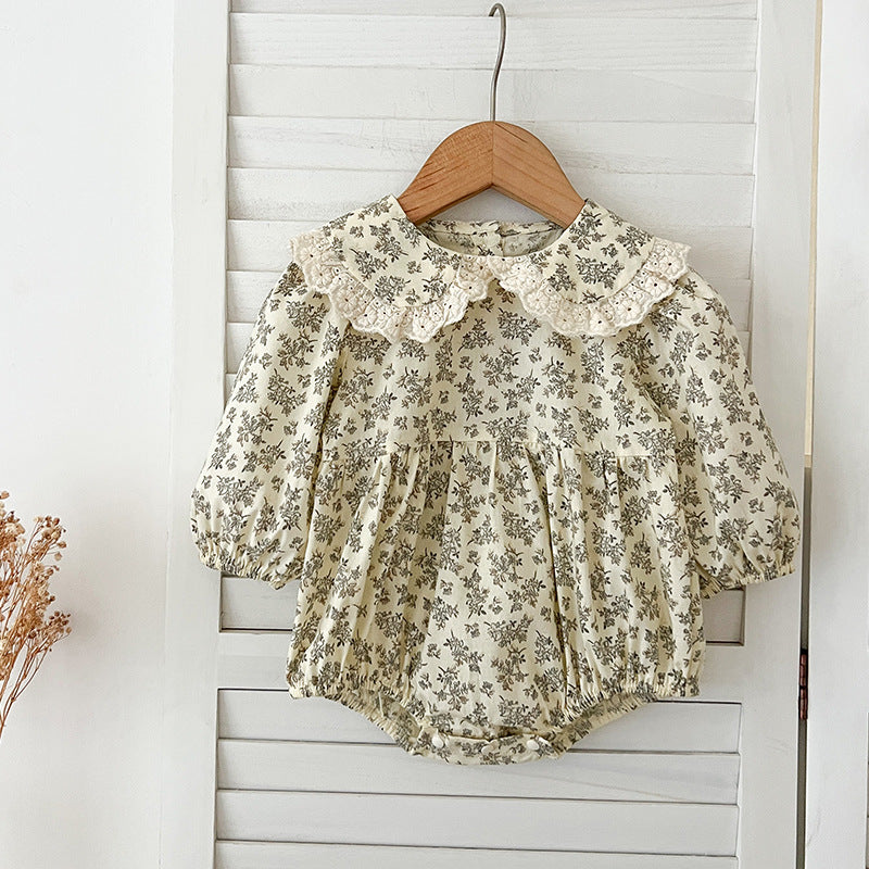 Arrival Spring Baby Kids Girls Long Sleeves Floral Print Onesies and Dress – Princess Sister Matching Set-1