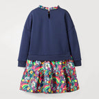Arrival Autumn Girls Rainbow Embroidery Sweatshirt Patchwork Vivid Floral Dress-2