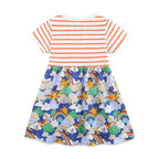 Summer Arrival Striped and Cartoon Clouds Pattern Short Sleeves Color Patchwork Dress for Stylish Girls-1