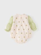 Autumn Arrival Baby Girls Flowers Pattern Long Sleeves Lace Patchwork Onesies with Hat-1