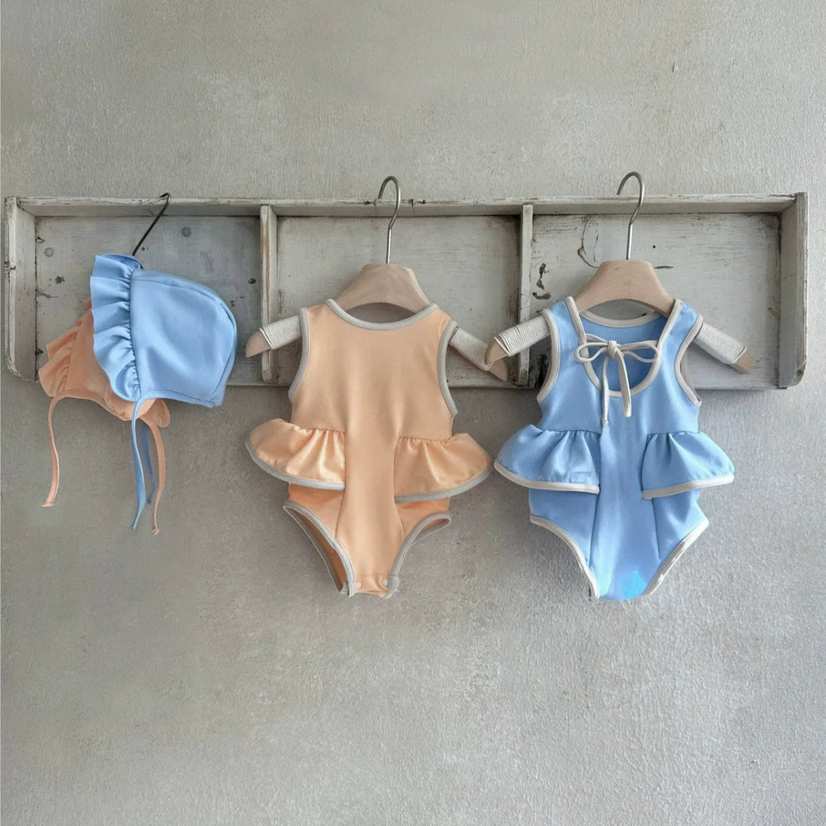 Arrival Baby Girl Color Patchwork Sleeveless Swimwear With Hats-4