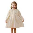 Arrival Autumn Girls Simple Ruffle Neck Long Sleeves Vine and Flowers Pattern Dress-1