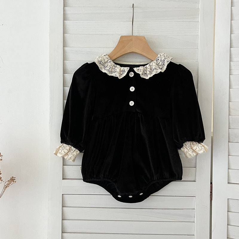 Arrival Spring Baby Kids Girls Long Sleeves Lace Facing Onesies and Dress – Princess Sister Matching Set-1