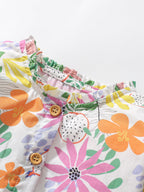 Arrival Autumn Girls Long Sleeves Colorful Flowers Pattern Ruffle Neck Dress-2