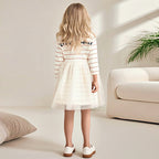 Autumn and Winter Warm Arrival Teddy Cartoon and Striped Pattern Long Sleeves Crew Neck Dress for Stylish Girls-1