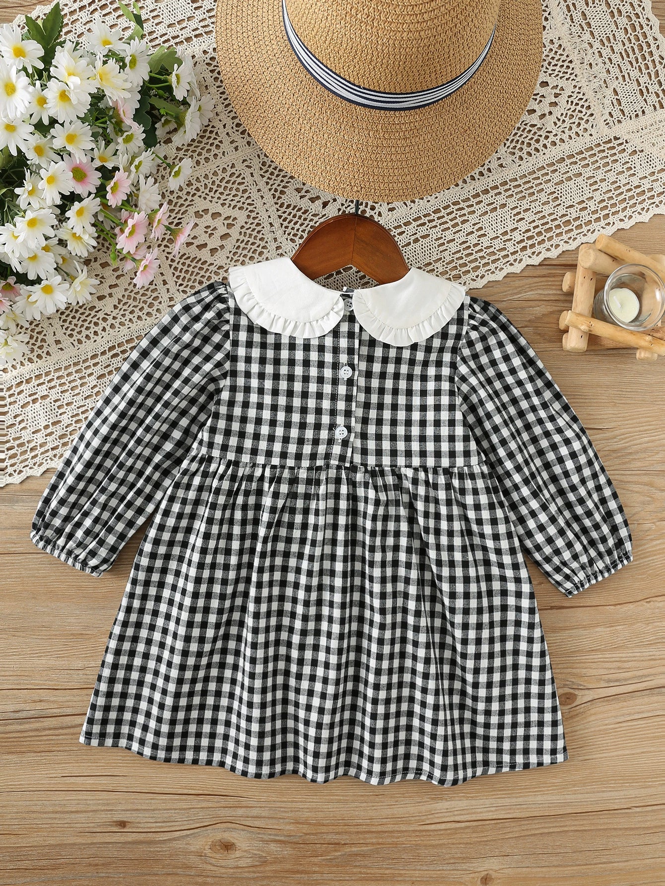 Arrival Autumn Girls Duck and Plaid Pattern Long Sleeves Dress with Collar-1