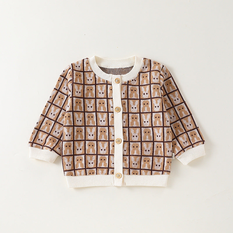 Autumn Arrival Baby Kids Unisex Comfortable Animals and Geometric Pattern Knitted Long Sleeves Cardigan-1