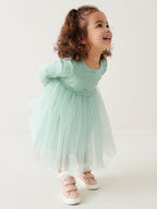 Arrival Autumn Girls Rainbows Print Crew Neck Long Sleeves Tulle Patchwork Princess Dress-2