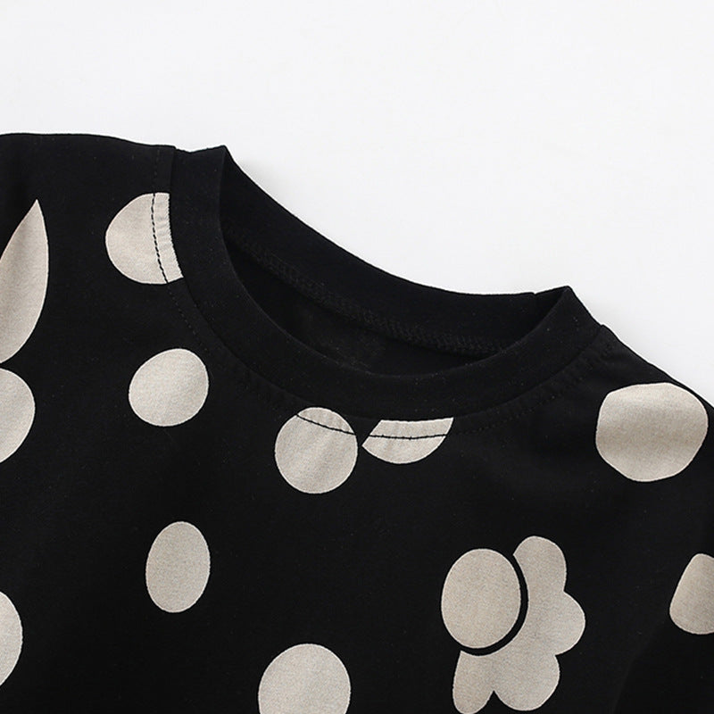 Summer Arrival Girls’ Flowers and Fruits Geometric Pattern Short Sleeves T-shirt in European and American Style-1