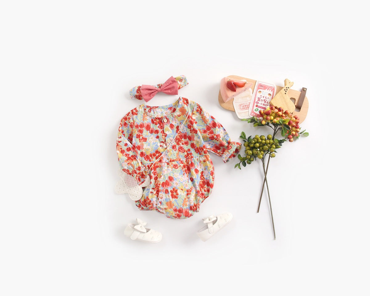 Baby Girl 1pcs Flower Pattern Long Sleeved Fashion Hot Selling Bodysuit Onesies & Headband-1