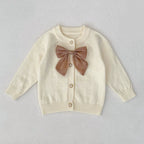 Autumn Arrival Baby Girls Comfortable Butterfly-bow Decorated Knitted Long Sleeves Cardigan-1