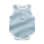 Baby Boy Solid Color Neck Buttoned Design Sleeveless Round Collar Onesies-1