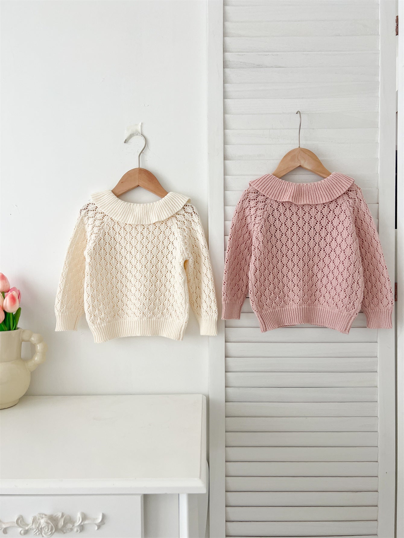 Autumn Arrival Baby Kids Girls Comfortable Hollow-out Geometric Argyle Pattern Knitted Long Sleeves Cardigan-0