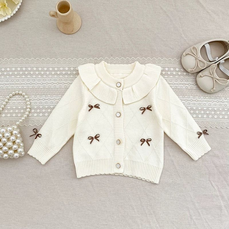 Autumn Arrival Baby Girls Comfortable Butterfly-bows Pattern Knitted Long Sleeves Cardigan-3