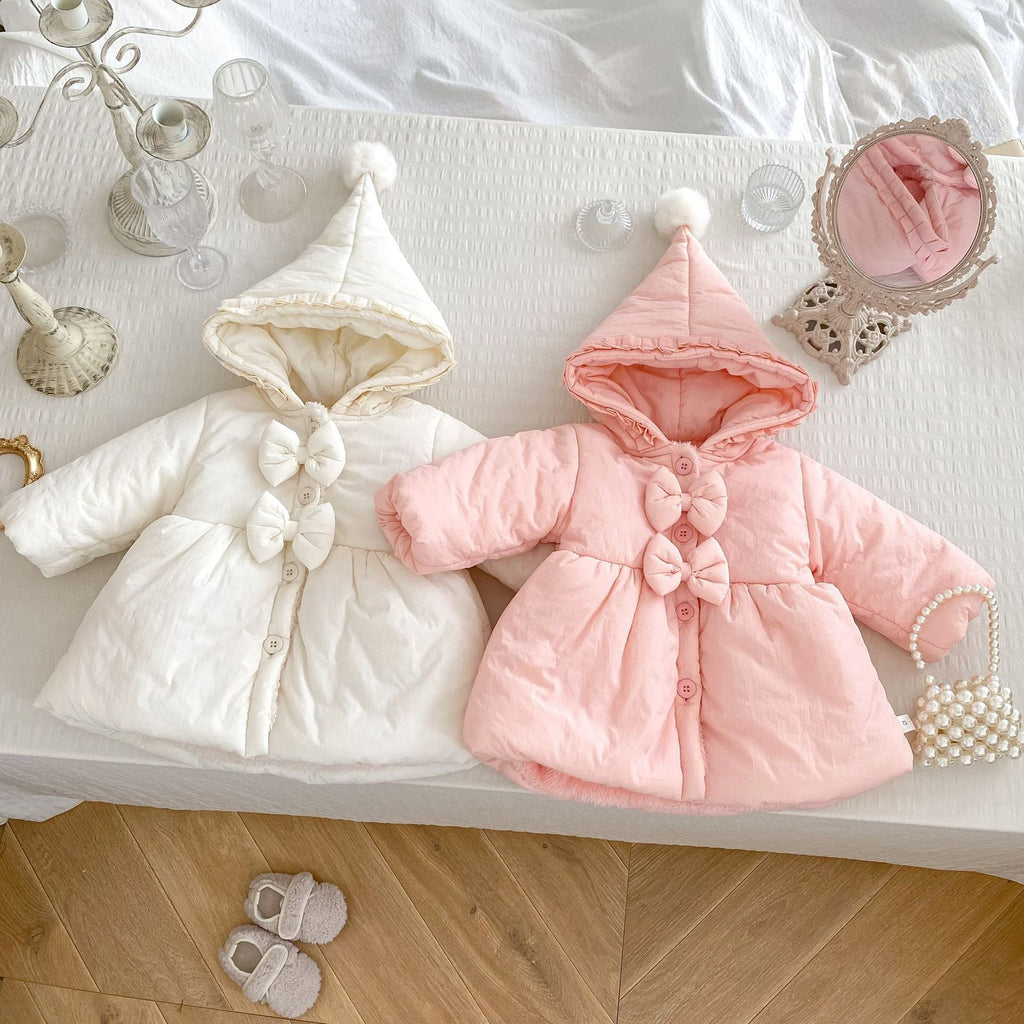 Arrival Baby Kids Girls Solid Color Single Breasted Hooded Thick Fleece-inside Coat-0