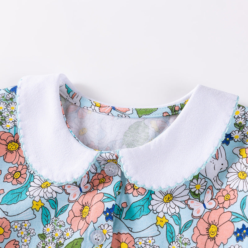 Autumn and Spring Arrival Colorful Flowers Cartoon Pattern Long Sleeves Dress for Stylish Girls-1