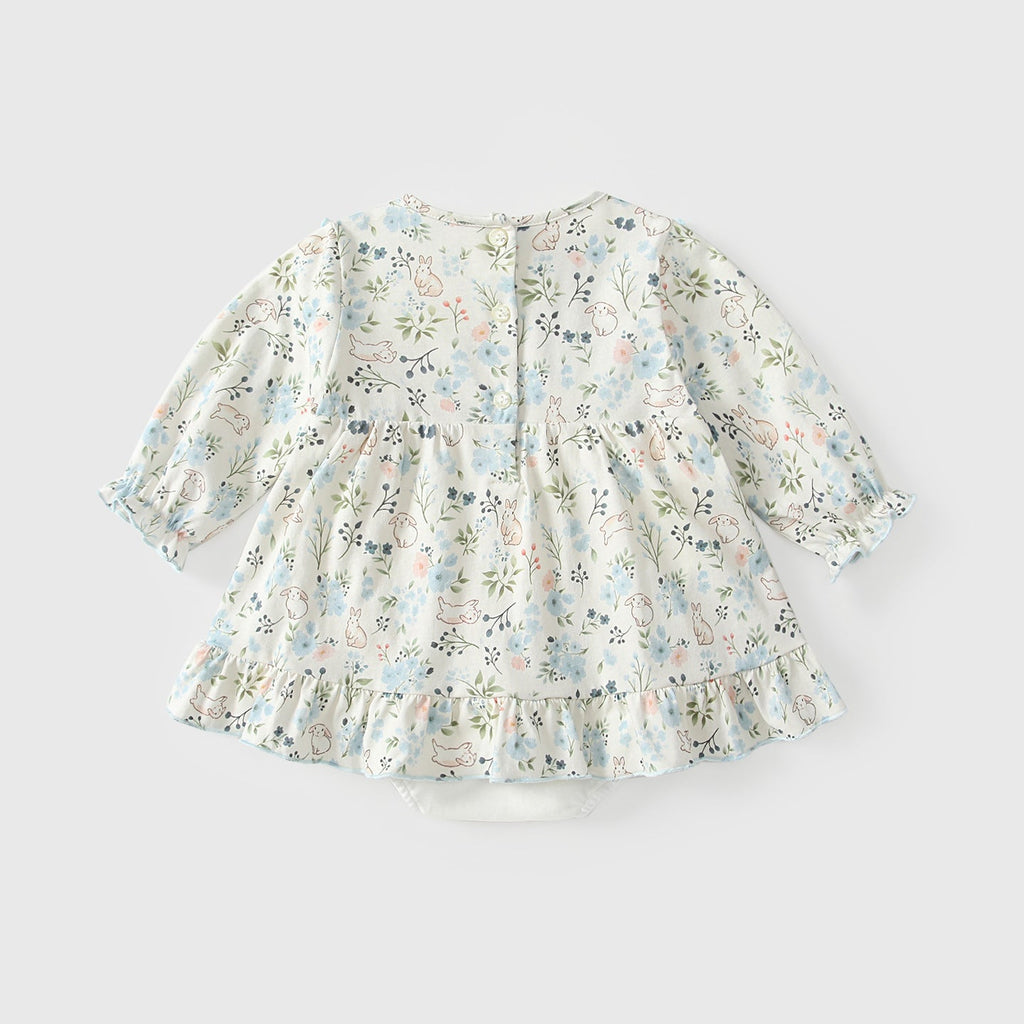 Arrival Autumn Baby Girls Floral Long Sleeves Rabbit Pattern Embroidered Dress-2