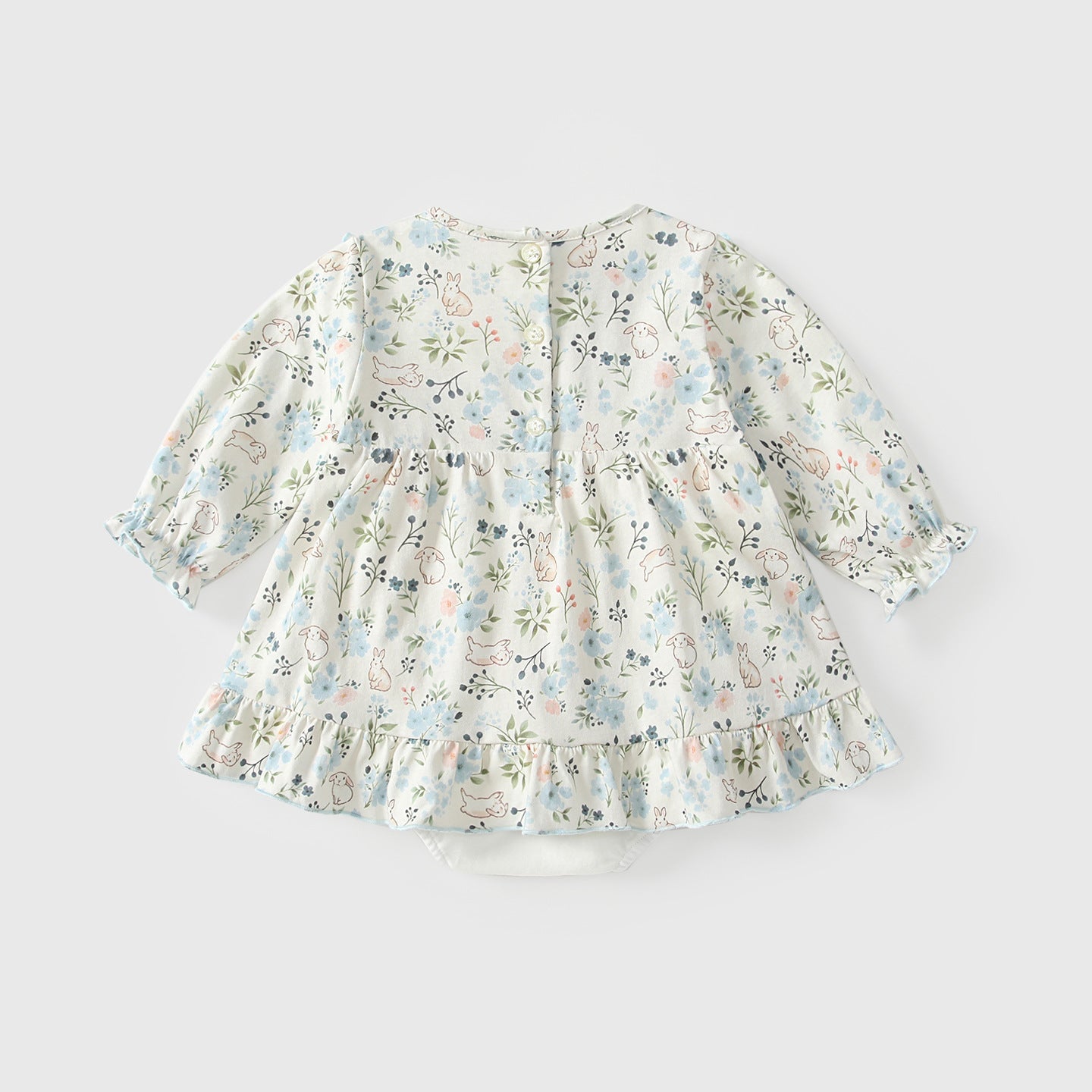 Arrival Autumn Baby Girls Floral Long Sleeves Rabbit Pattern Embroidered Dress-2