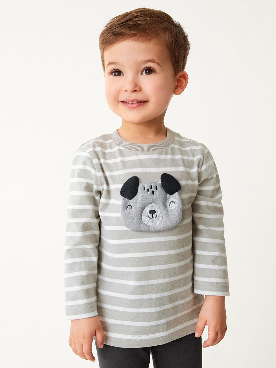 Arrival Spring And Autumn Boys Casual Cartoon Dog Long Sleeves Top Striped T-Shirt And Pants Clothing Set-2