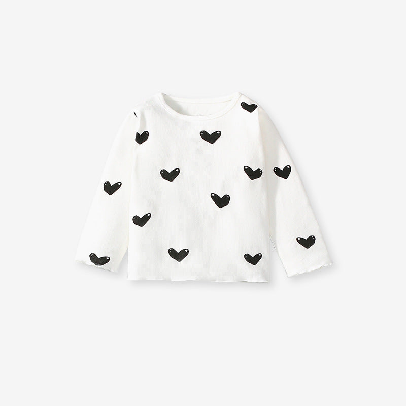 Arrival Spring And Autumn Girls Casual Black Heart Print Long Sleeves Top T-Shirt And Pants Clothing Set-2