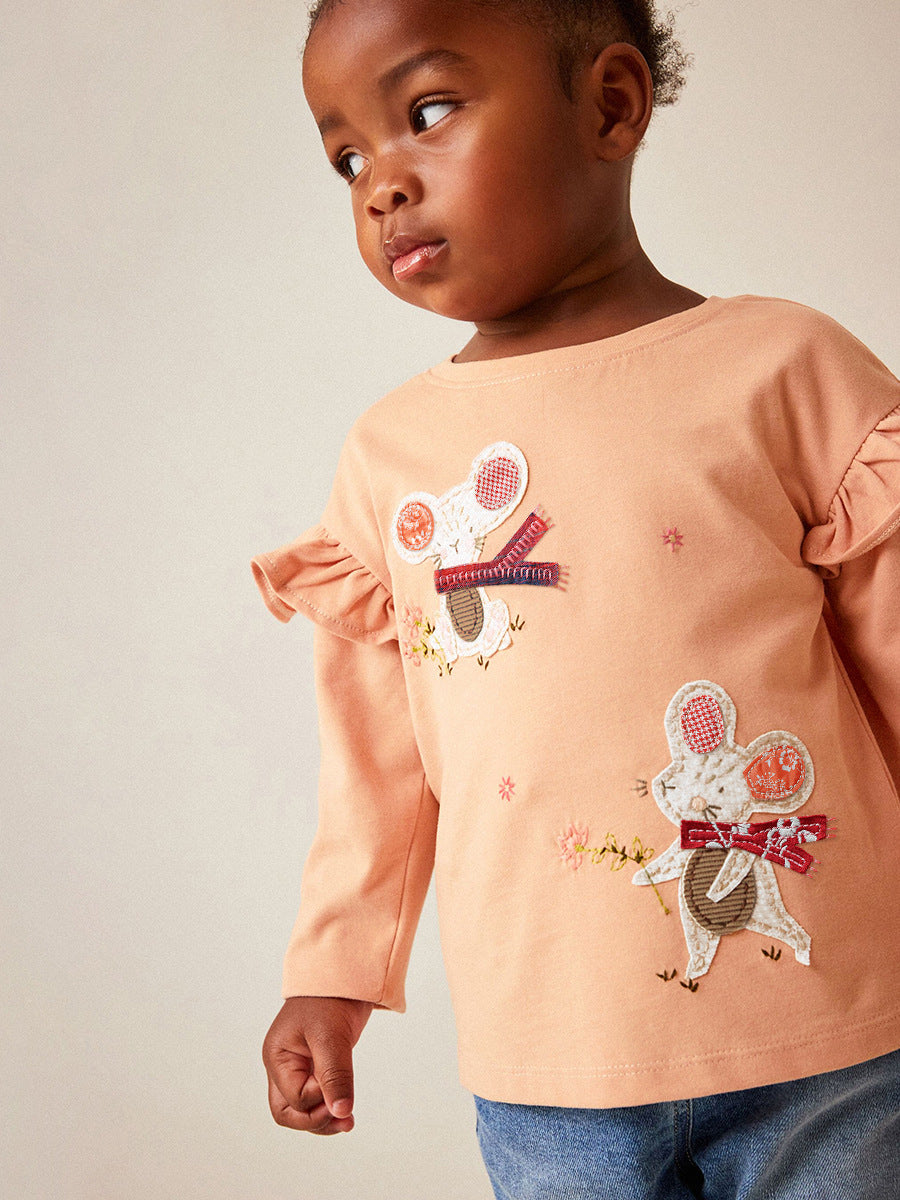 Arrival Autumn Girls’ Animals And Flowers Cartoon Pattern Long Sleeves T-Shirt In European And American Style For Summer-2